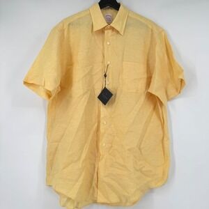 Brooks Brothers Mens Irish Linen Short Sleeve Button Down Shirt Yellow Large NWT